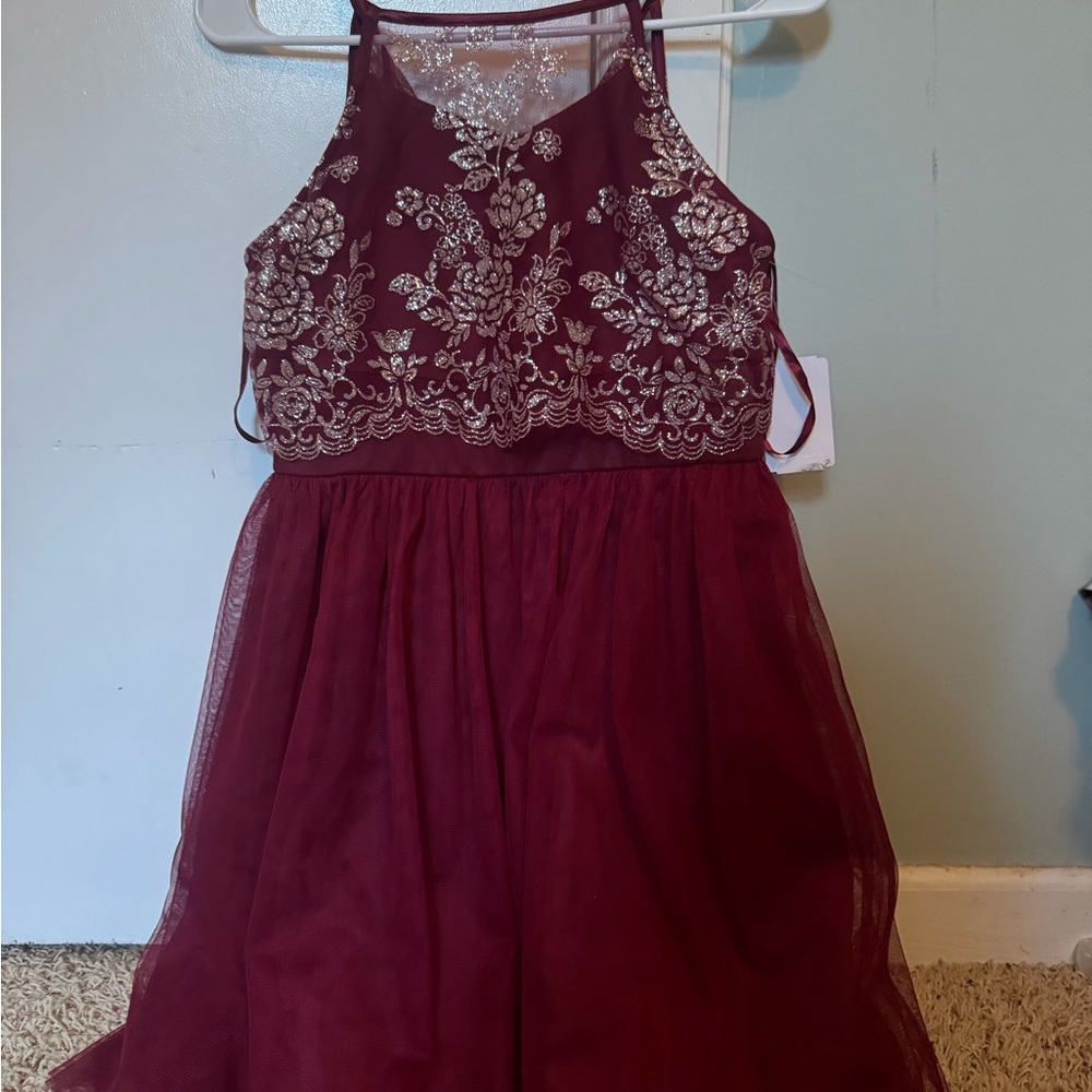 Charming Maroon Kids Dress with Floral Embroidery